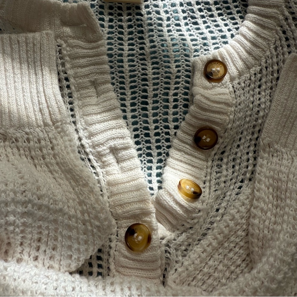 Michael Kors Cream Ribbed Knit Cardigan